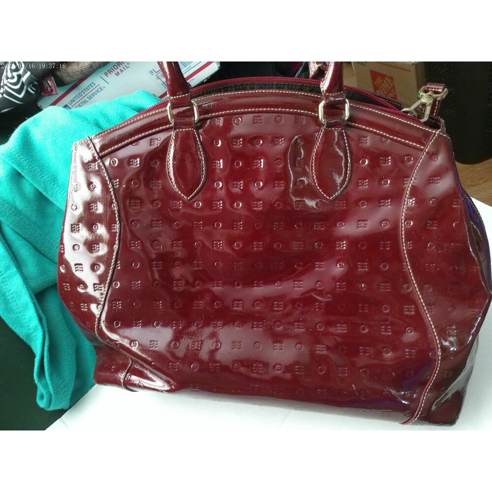 Arcadia Burgundy Crossbody Tote Double Handle Shoulder Strap Patent Leather